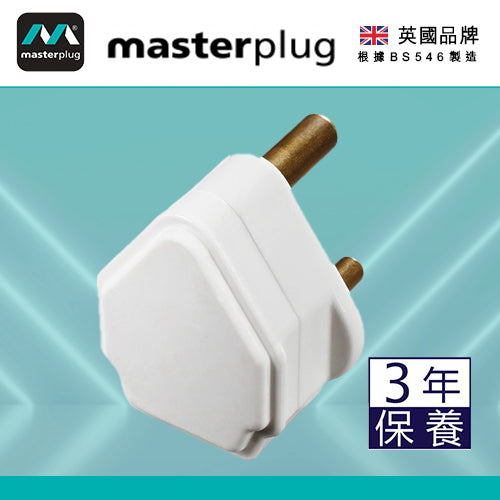 英國 Masterplug 15A保險絲 英式三腳圓插 可重新接電線 白色