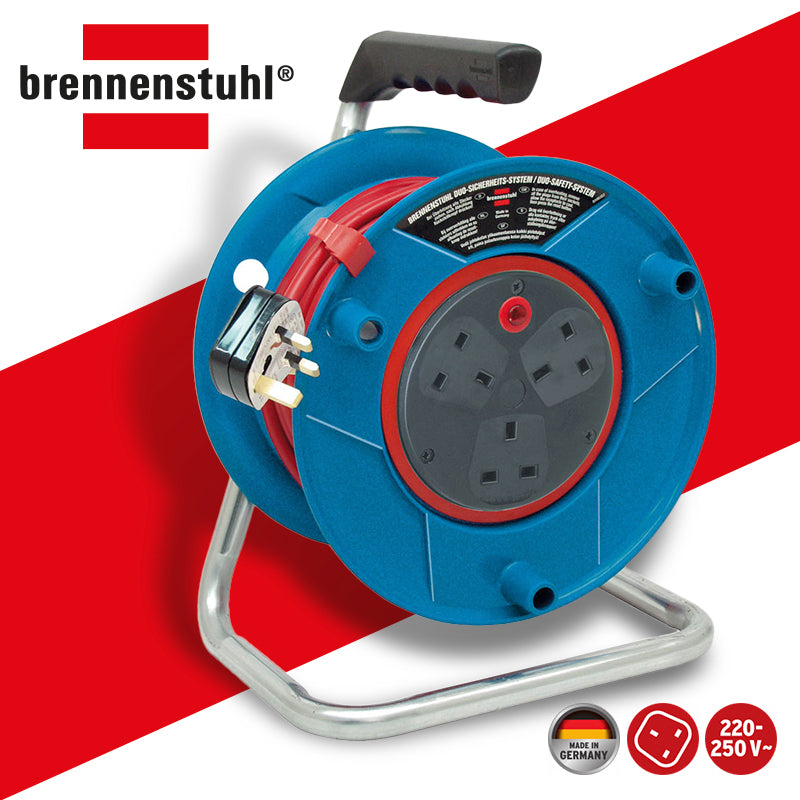 電線 拖轆 13A 220V 3芯線 三位 連 25～50米線長 蘇位不跟旋轉式 德國 brennenstuhl 百能蘇 電線拖轆