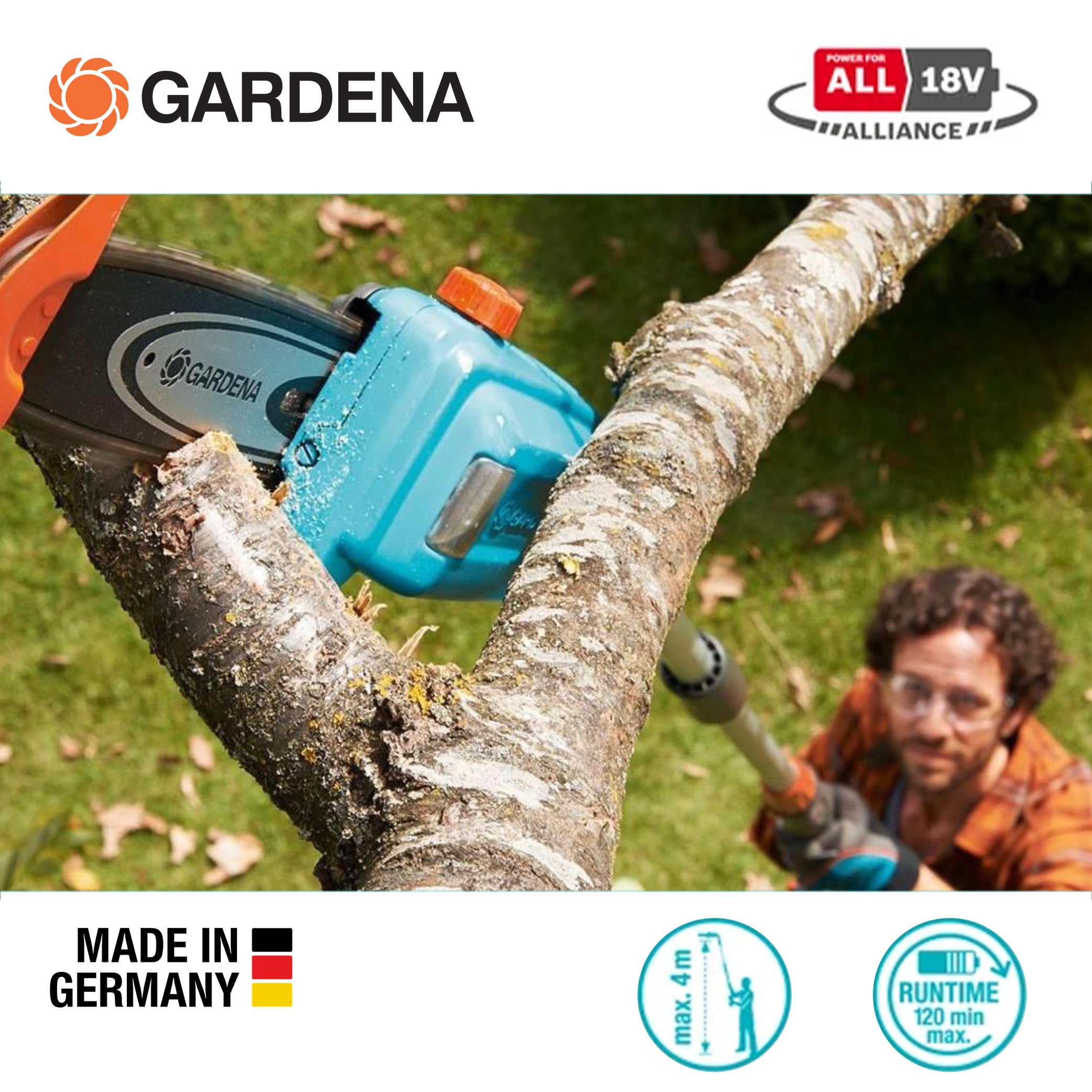 德國 GARDENA 18V 充電式伸縮型鏈鋸 14770