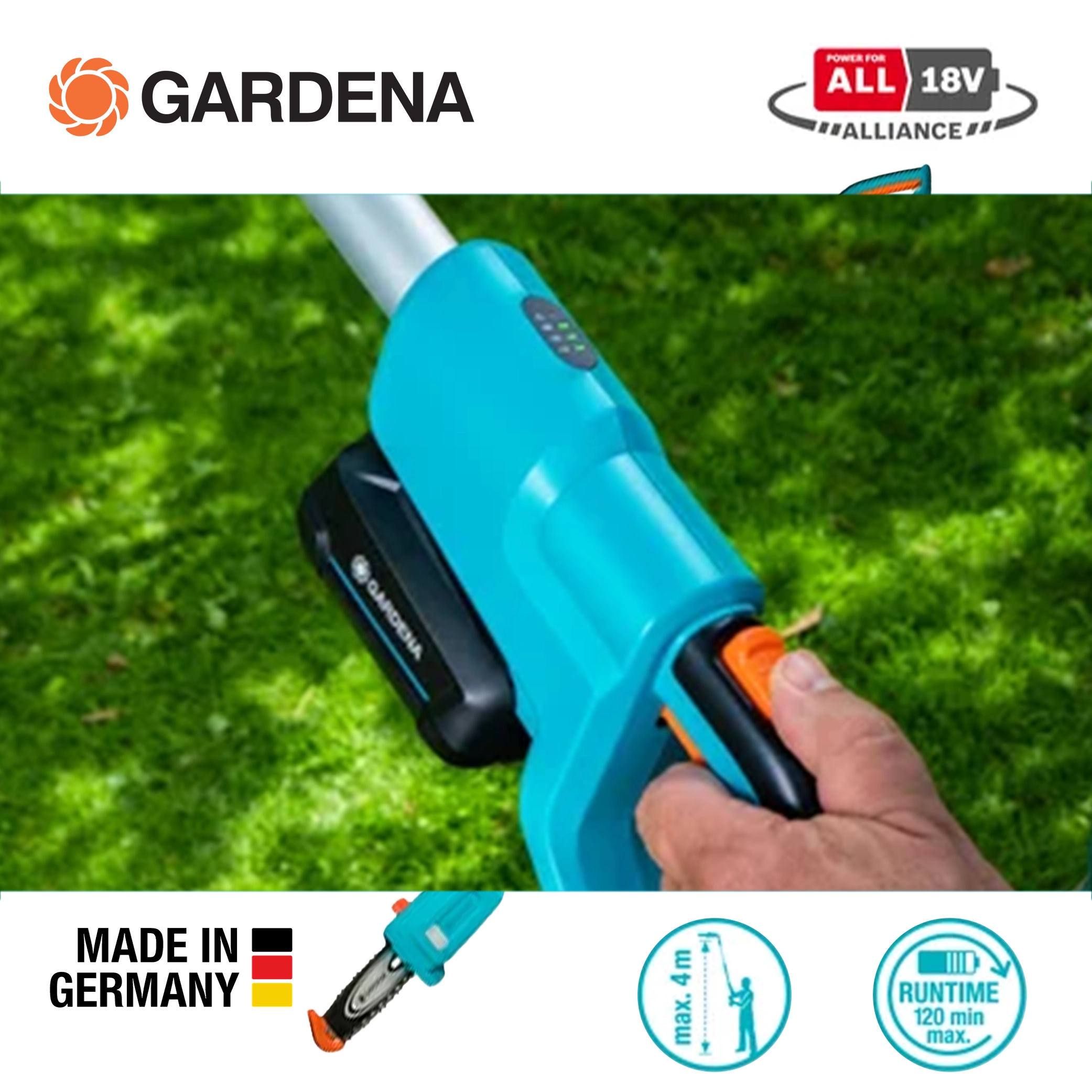 德國 GARDENA 18V 充電式伸縮型鏈鋸 14770