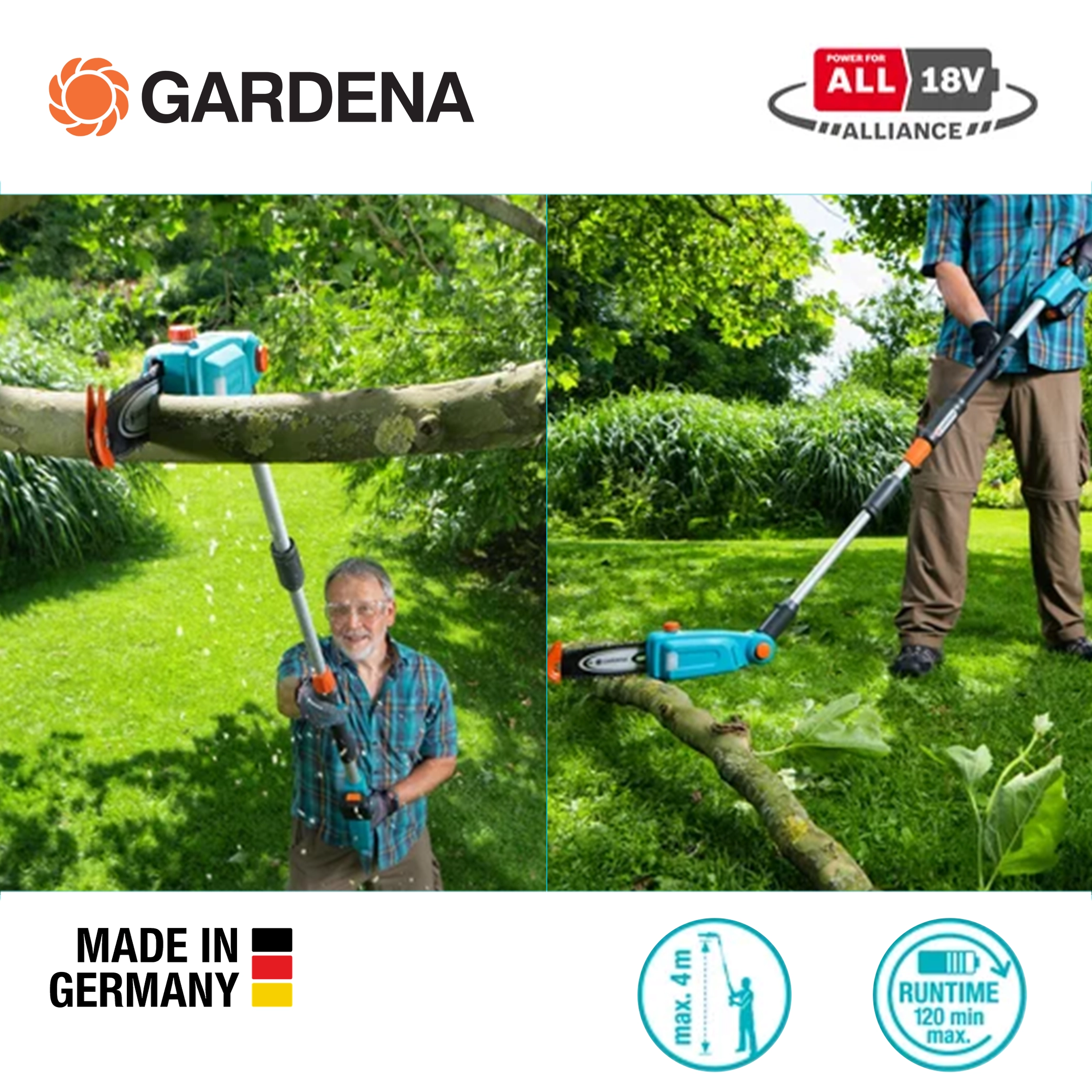 德國 GARDENA 18V 充電式伸縮型鏈鋸 14770