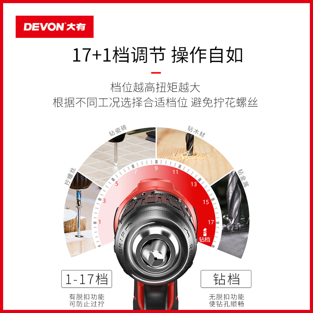 輕便 起子 電鑽  20V 鋰電 無刷 DEVON 大有 5298 套裝
