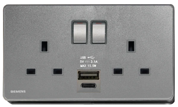 SIEMENS 西門子 DELTA® arina 13A 雙位開關插座 (帶USB+TYPE C插頭)