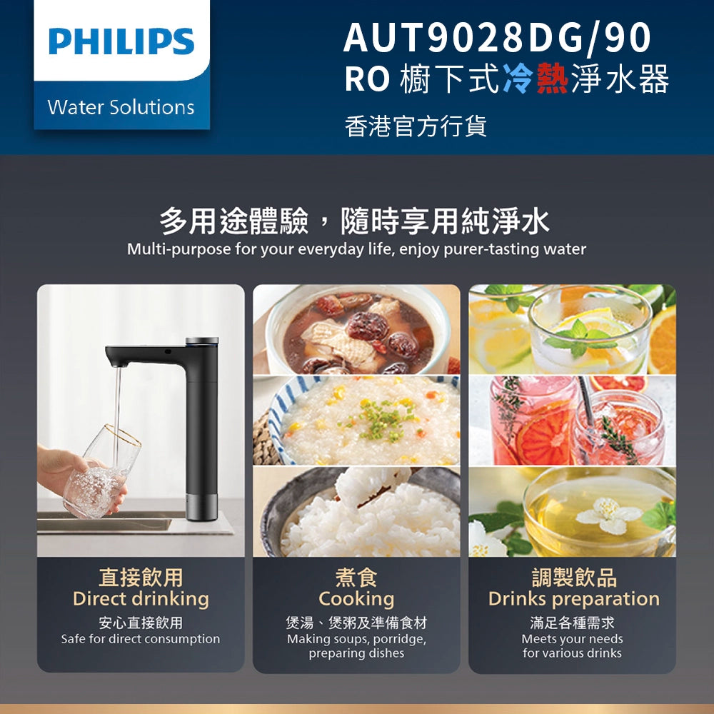 PHILIPS 飛利浦 AUT9028DG/90 RO 櫥下式冷熱淨水器（香港官方行貨)