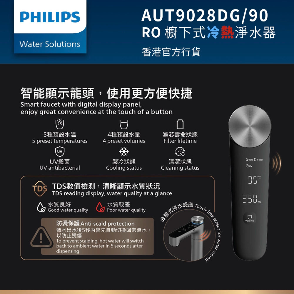 PHILIPS 飛利浦 AUT9028DG/90 RO 櫥下式冷熱淨水器（香港官方行貨)