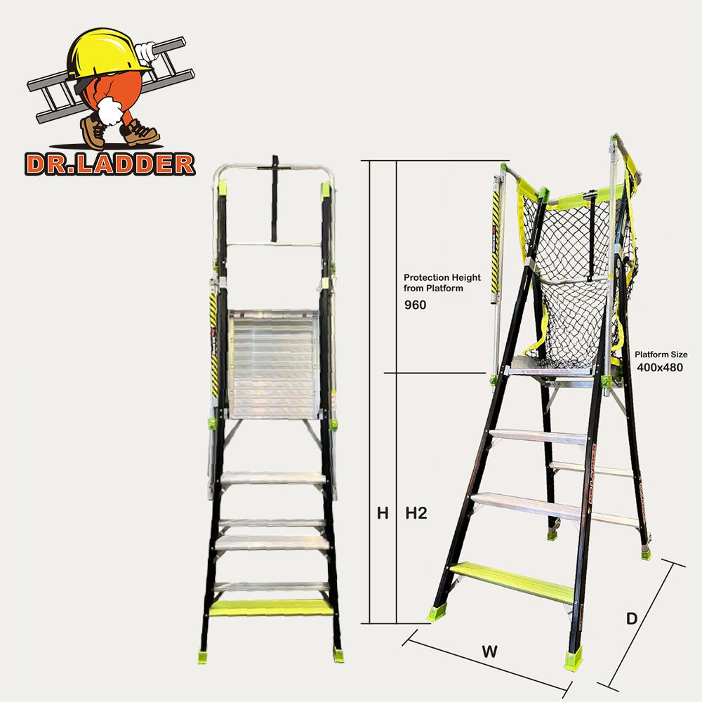 安全工作梯。璃纖維折疊梯。DR.LADDER UNIFOLD LITE 玻璃纖維折疊梯｜EN131 認證工業級梯具，125mm超薄收納，防滑安全設計，一體成型可鎖平台防踏空，輕量便攜推薦  摺叠 纖維平台梯 DRUFL-001 系列式 DR.LADDER UNIFOLD LITE 摺叠 纖維平台梯 DRUFL-001 系列式 