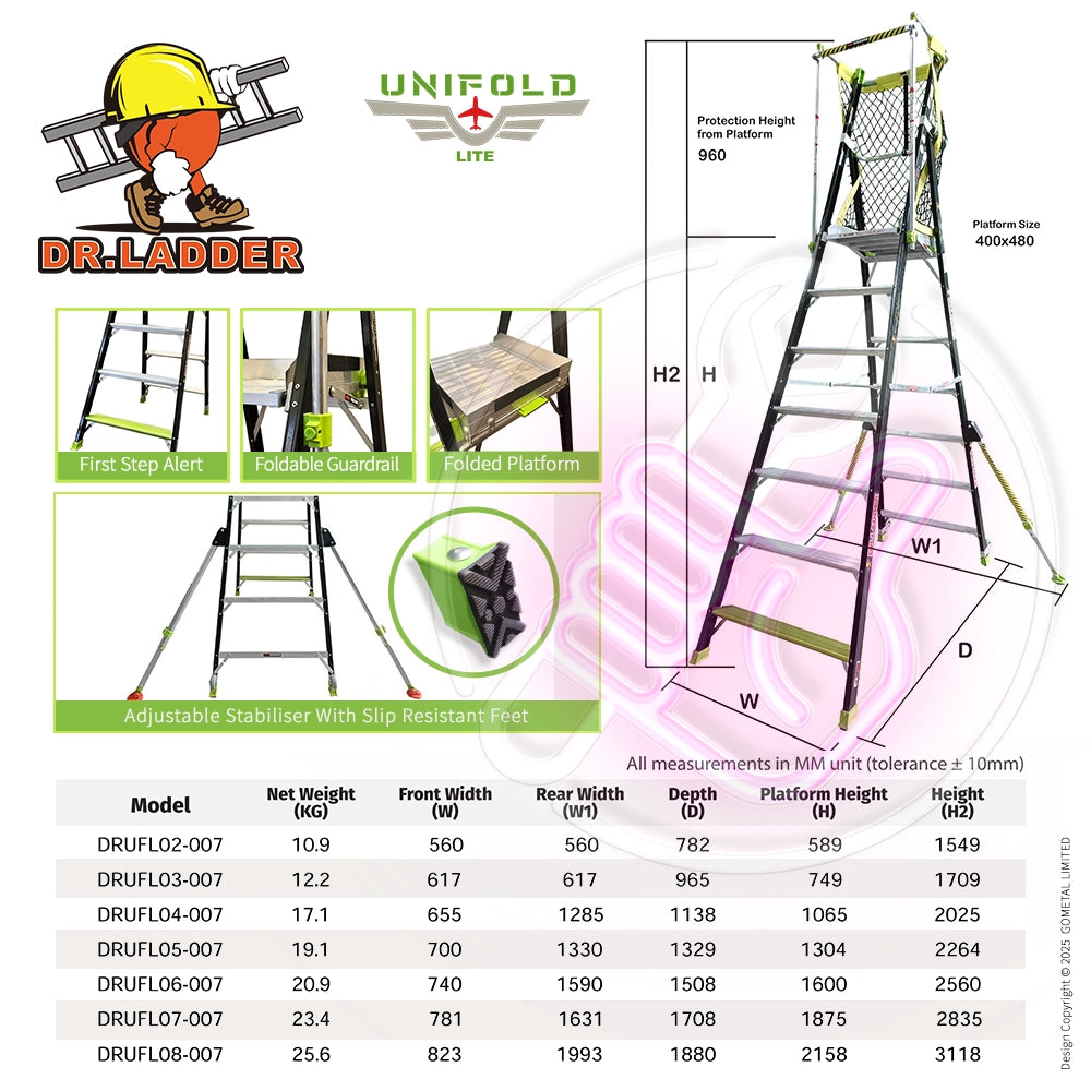 DR.LADDER UNIFOLD LITE 摺叠帶斜撐 纖維平台梯 DRUFL-007 系列
