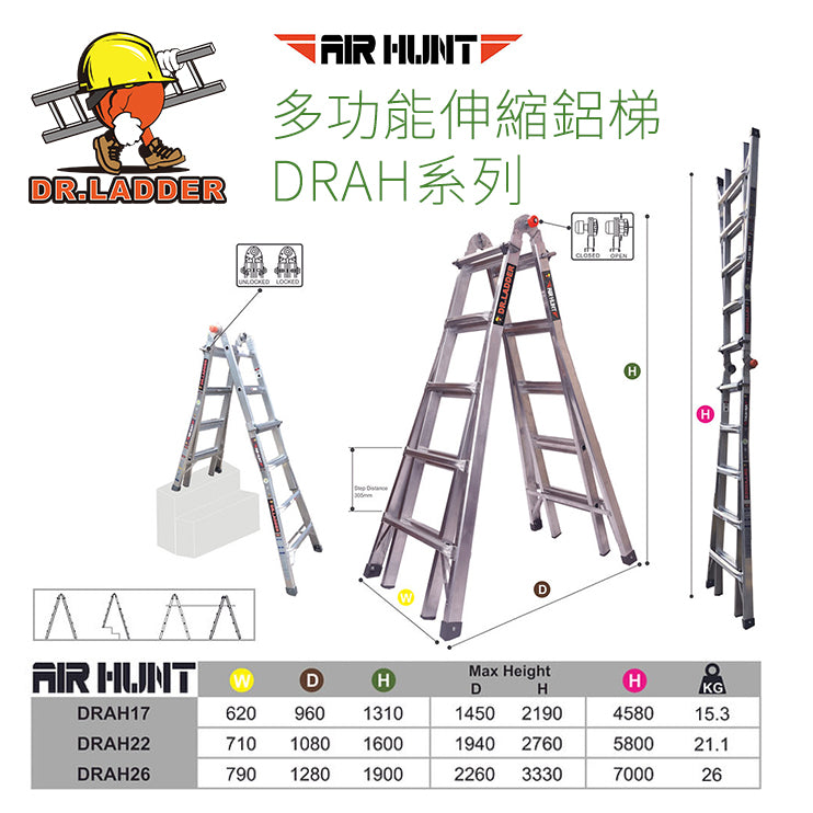 DR.LADDER 多功能伸縮鋁梯 DRAH 系列 (AIR HUNT)