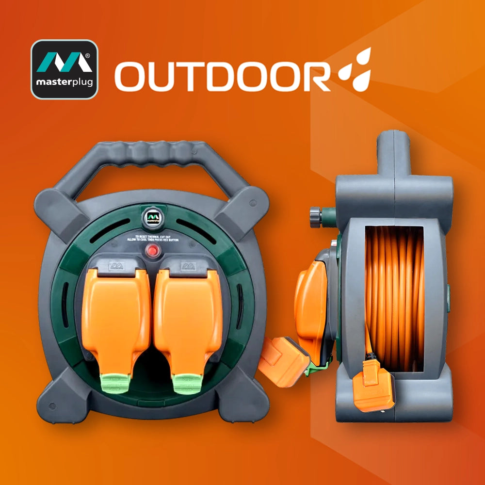 英國 Masterplug 2 位 x 13A IP54 防水防塵插位 20米線 拖轆拖板 橙灰色 HLP2013/2IP
