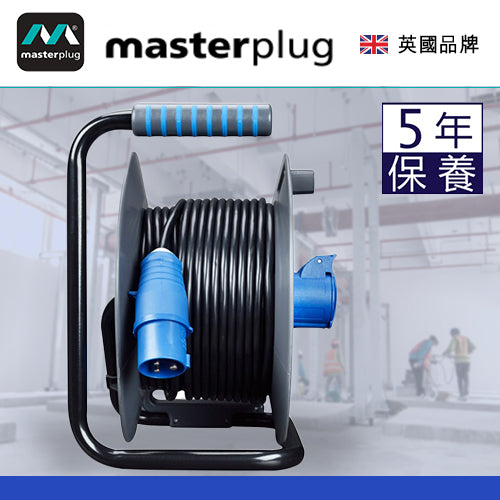 拖轆 拖板 2x16A 2P+E 插位及插頭 25米線 英國 Masterplug - PR0-XT 藍黑色 拖轆拖板