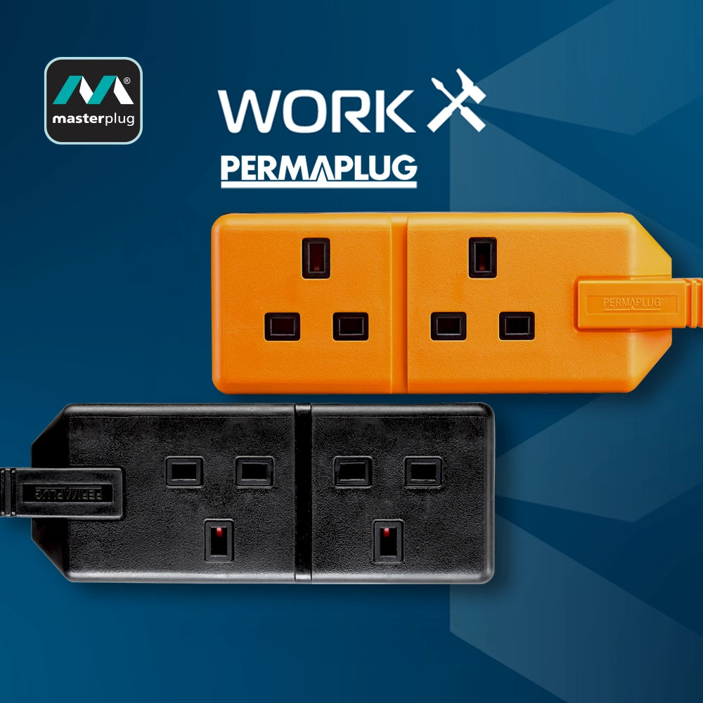 英國 Masterplug Permaplug 擴展插座 2 位 13A 橙/黑 ELS132O / ELS132B
