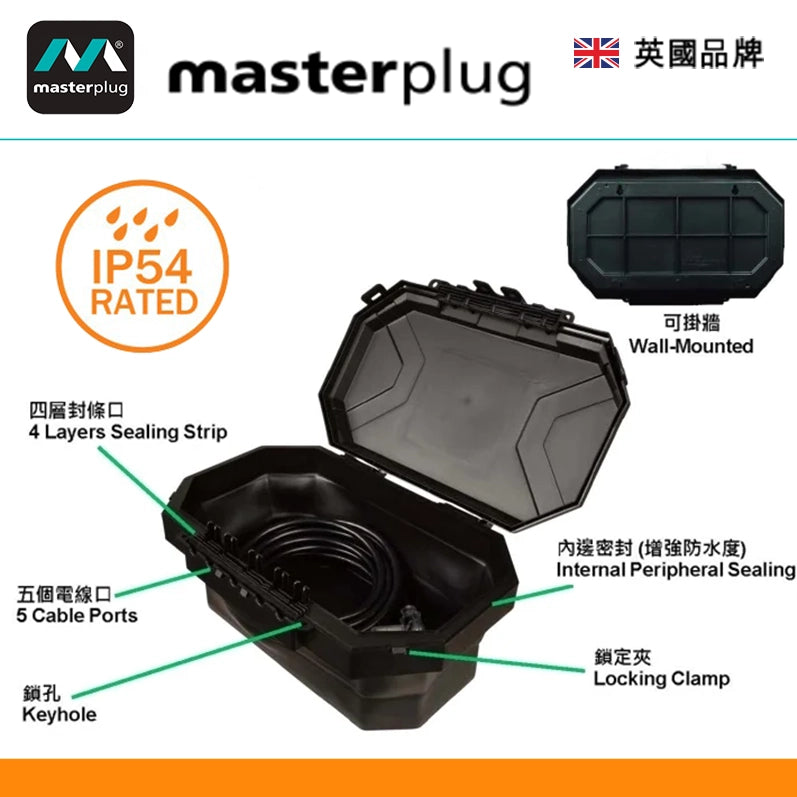 慳位 可摺疊 大容量 戶外 IP54級別 英國 Masterplug WBCB 電線拖板 收納盒