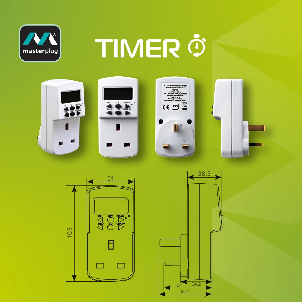 Bnib Masterplug 電子定時 ⏲️ 器計時器 🔌 插座| 🔟 程式|Masterplug 7 天 電子定時器插座 – 3T 三行店