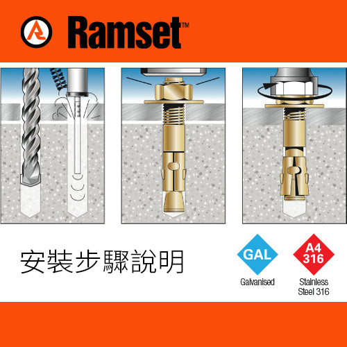 拉爆 螺絲 M8～M16 熱浸鍍鋅 TRUBOLT 拉爆螺絲 RAMSET 立射 - 3T 三行店