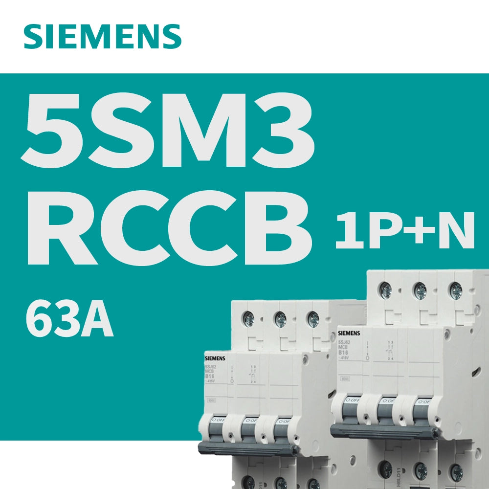 漏電斷路器 Residual-Current Circuit Breaker (RCCB) Type A, Instantaneous IEC 61008。是保護電路的重要設備。63A 1P+N 德國 SIEMENS 西門子 5SM3 漏電斷路器 RCCB，提供高品質的微型斷路器，確保安全與可靠性，適用於多種應用需求。選擇西門子，保障您的電力系統安全！