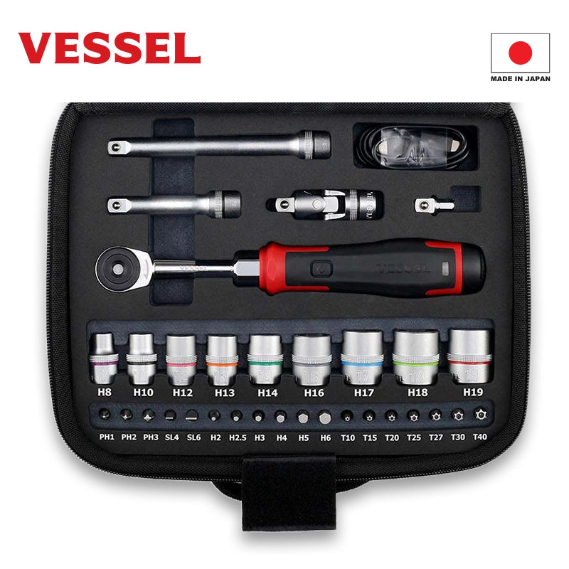 日本 VESSEL 充電輕盈窄身 60T 棘輪扳手 套裝 400ER3-1M