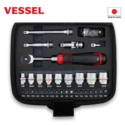 日本 VESSEL 充電輕盈窄身 60T 棘輪扳手 套裝 400ER3-1M