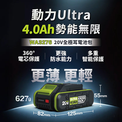 WORX 威克士 WA3276 20V 全極耳 4.0Ah Ultra 鋰電池