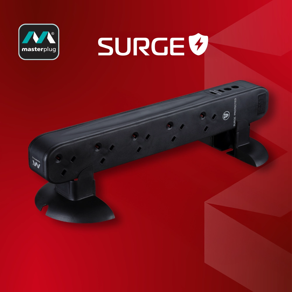 英國 Masterplug 10 x 13A Tower 直立-水平 2 x USB 2.1A 線長 2米 防雷拖板 MP SRGU102B