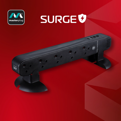 英國 Masterplug 10 x 13A Tower 直立-水平 2 x USB 2.1A 線長 2米 防雷拖板 MP SRGU102B