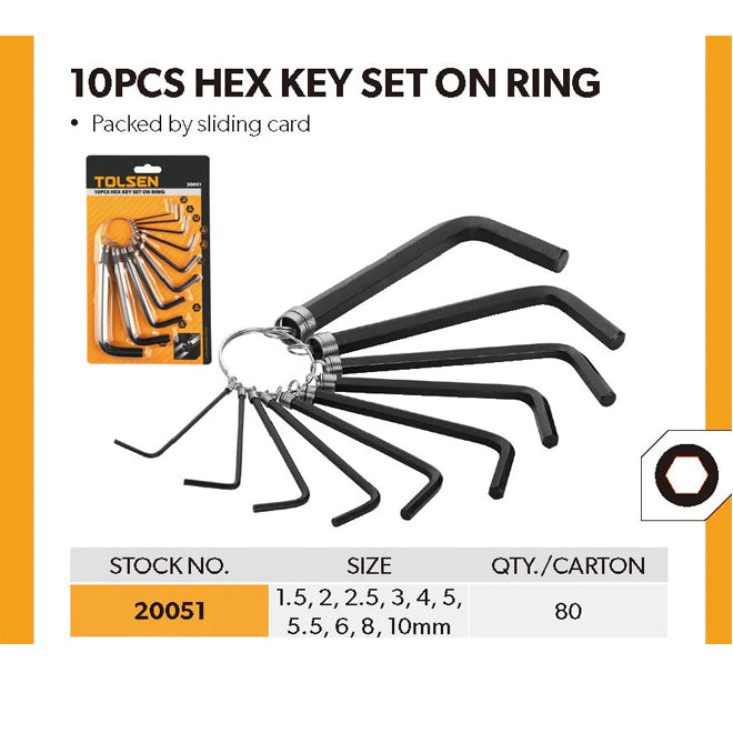 10支裝 1.5~10mm 六角匙套裝 TOLSEN 東森牌