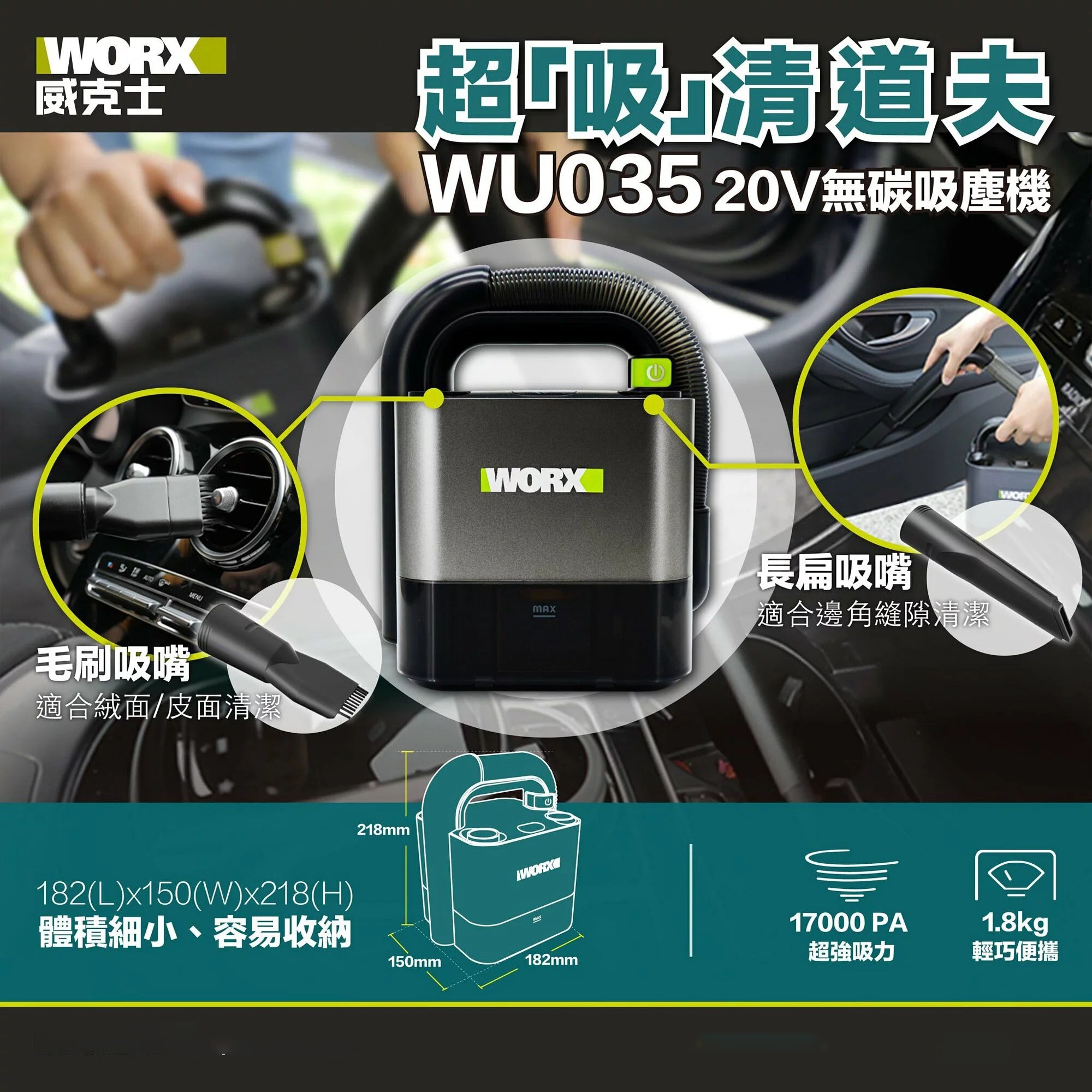 吸塵機 20V 鋰電 無刷電機 雙層 過濾濾芯 WORX 威克士 WU035